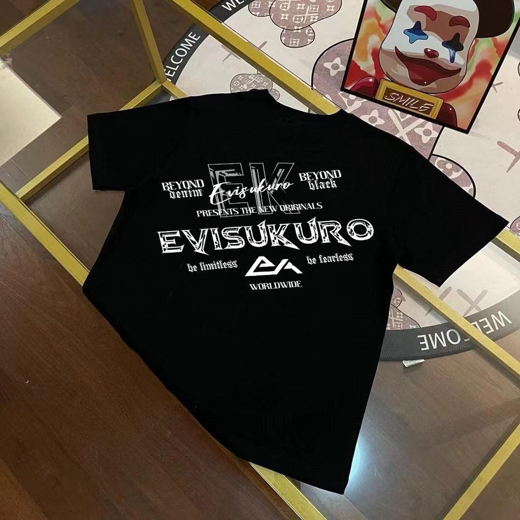 Outlets EVISU 100% Cotton Heavyweight Kaos Boxy Fit T Shirt Unisex Original Kaos Vintage Pria Wanita