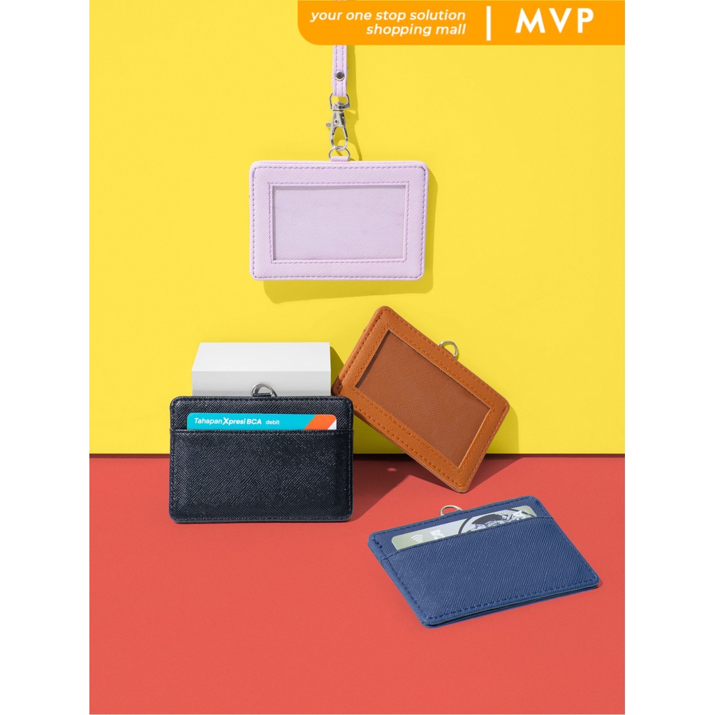 

MVP Name Tag Horizontal Hitam Kulit Lanyard Landscape PU Leather ID Card Holder Horisontal