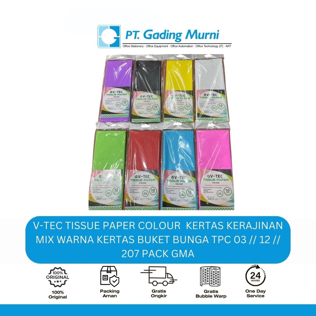 

V-TEC TISSUE PAPER COLOUR KERTAS KERAJINAN MIX WARNA KERTAS BUKET BUNGA TPC 03 // 12 // 207 PACK GMA