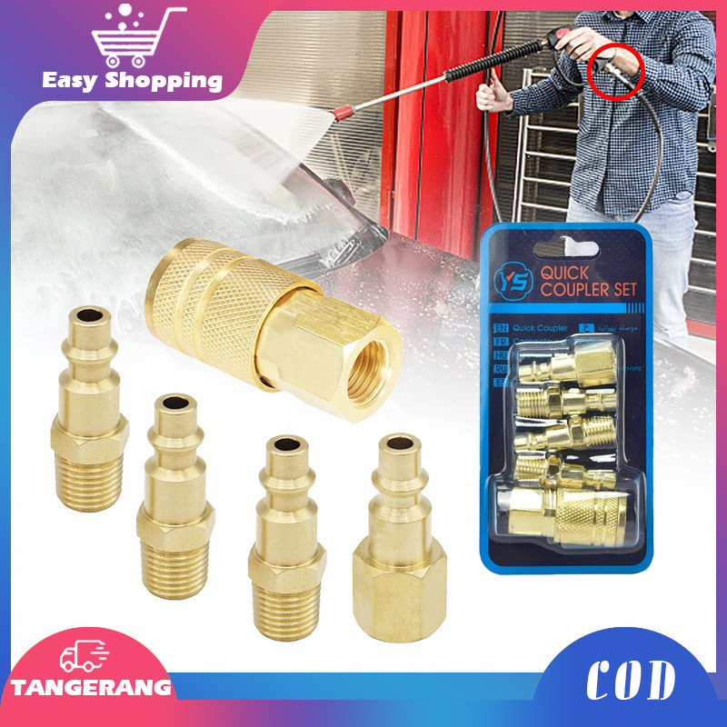 Isi 5/Set Quick Coupler Sambungan Cepat Selang Angin Kompresor 1/4 Inch