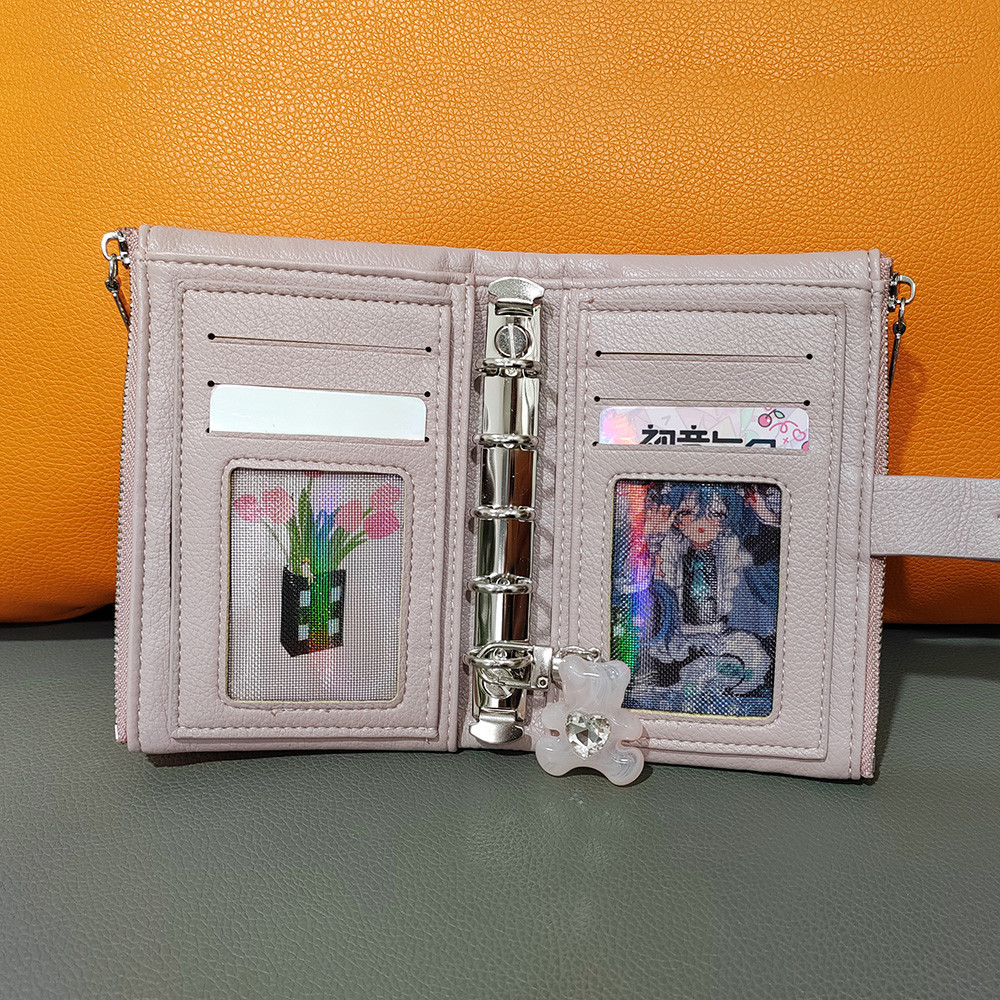 

Small Notebook Soft Leather Multifunctional Wallet Student Binder A8&M5 Notepad Girls Portable Card Holder ，With inner pages