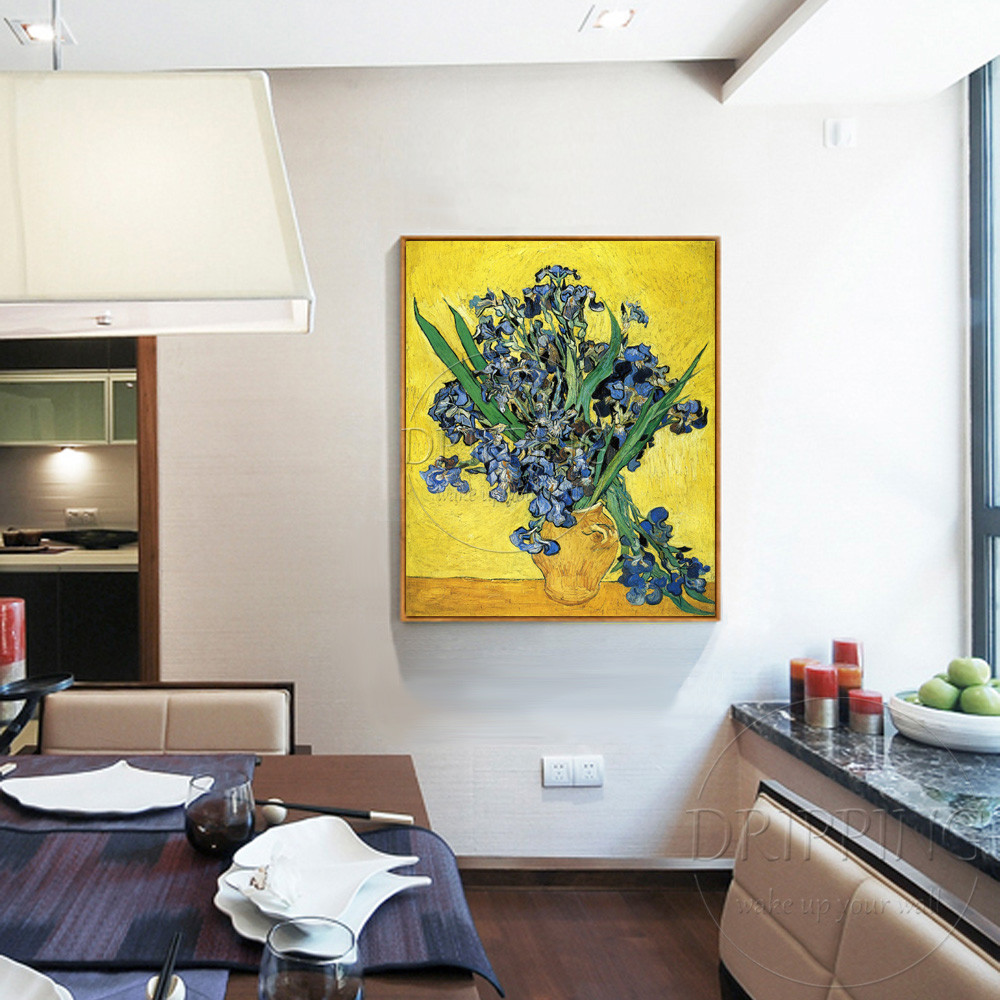 

Skilled Artist Hand-painted Impression Flower Van Gogh Oil Painting Handmade Still Life with Irises Oil Painting for Living Room