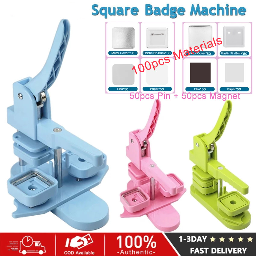 

Stock siap + COD 50mm persegi lencana mesin +50Pcs kulkas stiker +50Pcs Pin materi lencana termasuk model persegi berputar Manual membuat Magnet lemari es, Pin untuk hadiah 50mm Square Badge Machine+50Pcs Refrigerator Stickers+50Pcs Pin Badge Materials