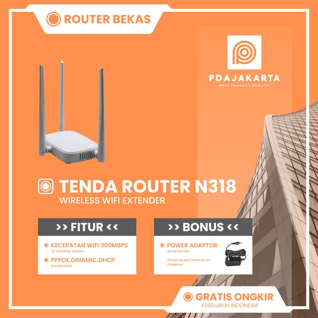 Router Tenda N318 Wiresless Router WiFi 300Mbps 3 Antenna Bekas Original
