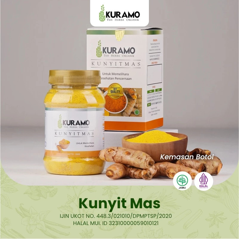 

Kuramo Kunyit Mas Bubuk Obat Herbal untuk Sembelit Gerd Asam Lambung Kembung Kemasan Botol dan Sachet
