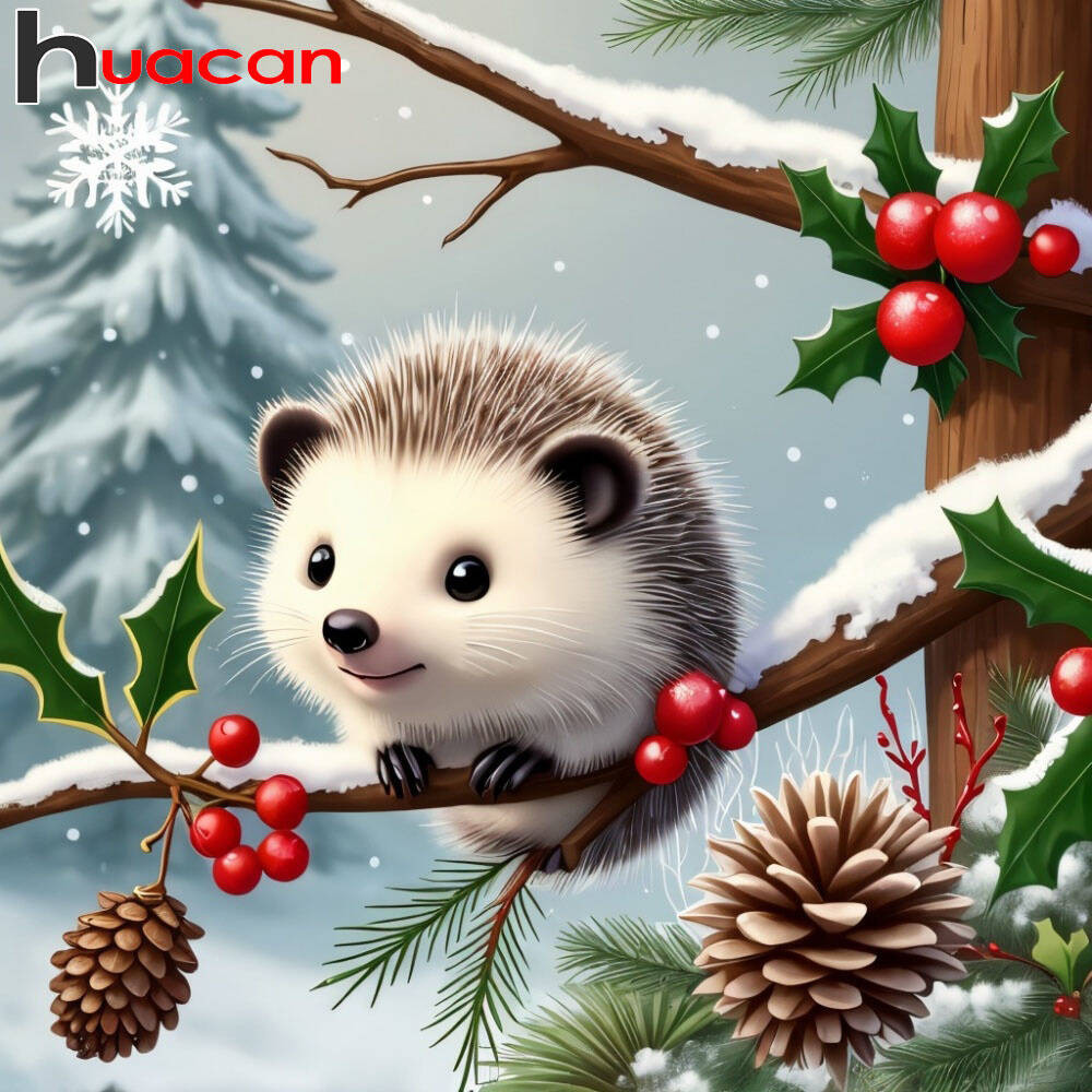 

Huacan Diamond Painting Hedgehog Cartoon Mosaic Picture Canvas Full Drills Animal Snow Handmade Gift