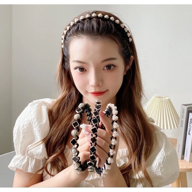 Bando Elastis Anak Dewasa Korea Kekinian Bandana Gaya Korea Aksesoris Mutiara Terbaru