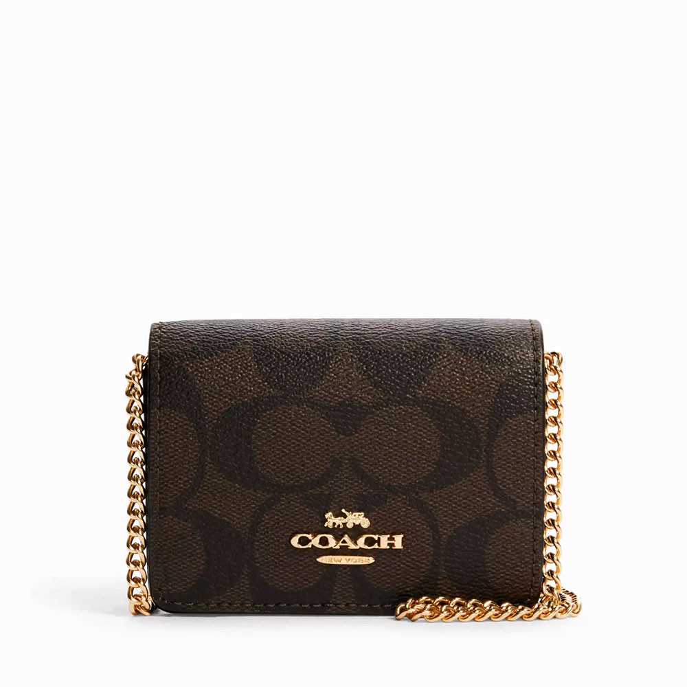 Coach Signature Mini Wallet On Chain Brown Black