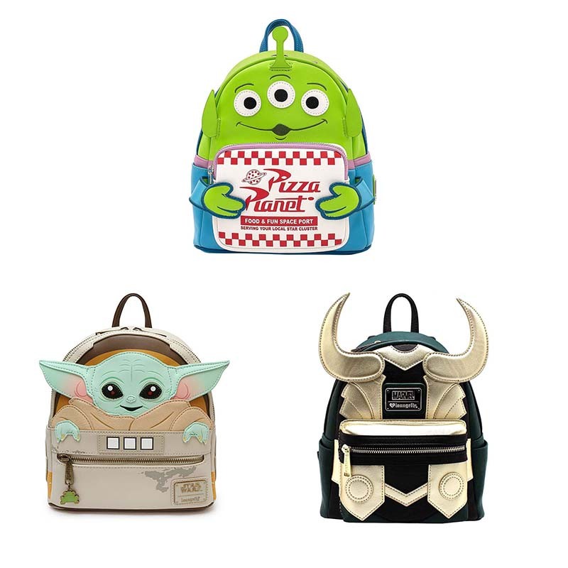 Disney PU Leather Eeyore  Backpack Loki Baby Yoda Lady Bags Toy Story 3 Alien PU Leather Double Stra