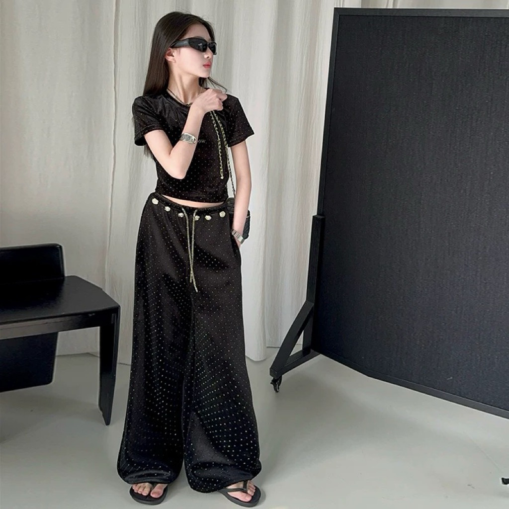 JS31-24 Setelan anak perempuan velvet atasan crop celana panjang blink blink / pakaian anak perempua