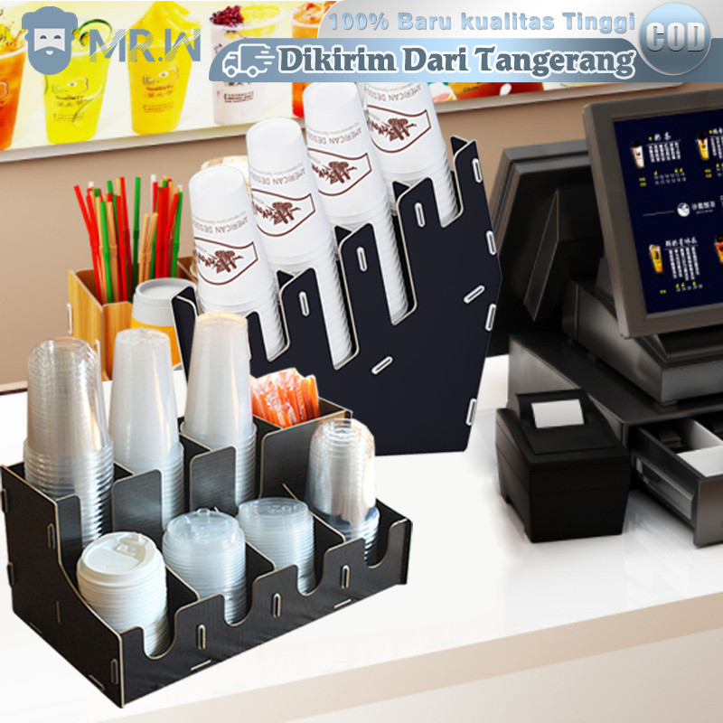 Paper Cup Rack Coffee Cup Holder Rak Organizer Gelas Kertas Plastik Model Kayu Bongkar Pasang