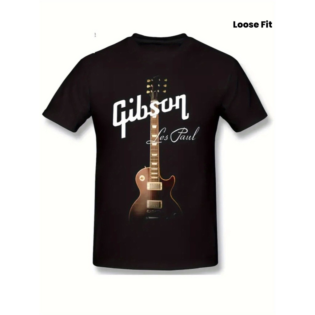 Kaos Hitam Gibson Les Paul Pria Wanita Katun Super Lembut Streetwear Lengan Pendek Atasan Sablon Git