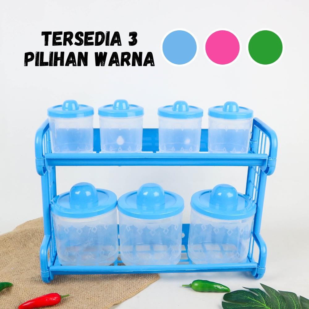 MONACO Kitchen Set Rak Tempat Bumbu 7 in 1 Wadah Bumbu Dapur Gantung dan Meja 7 Tabung Plastik PP Pr
