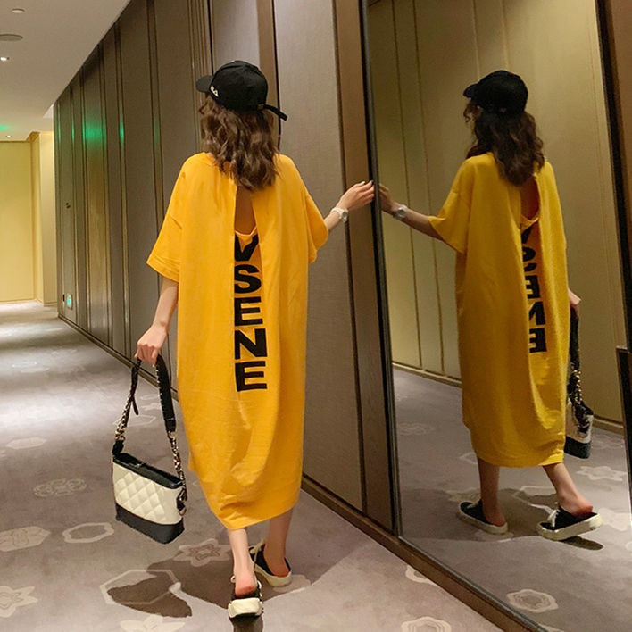 [Dress Oversized](40-150kg) Wanita Lengan Pendek Plus Size Maxi Dress Tanpa Punggung Fashion Korea P