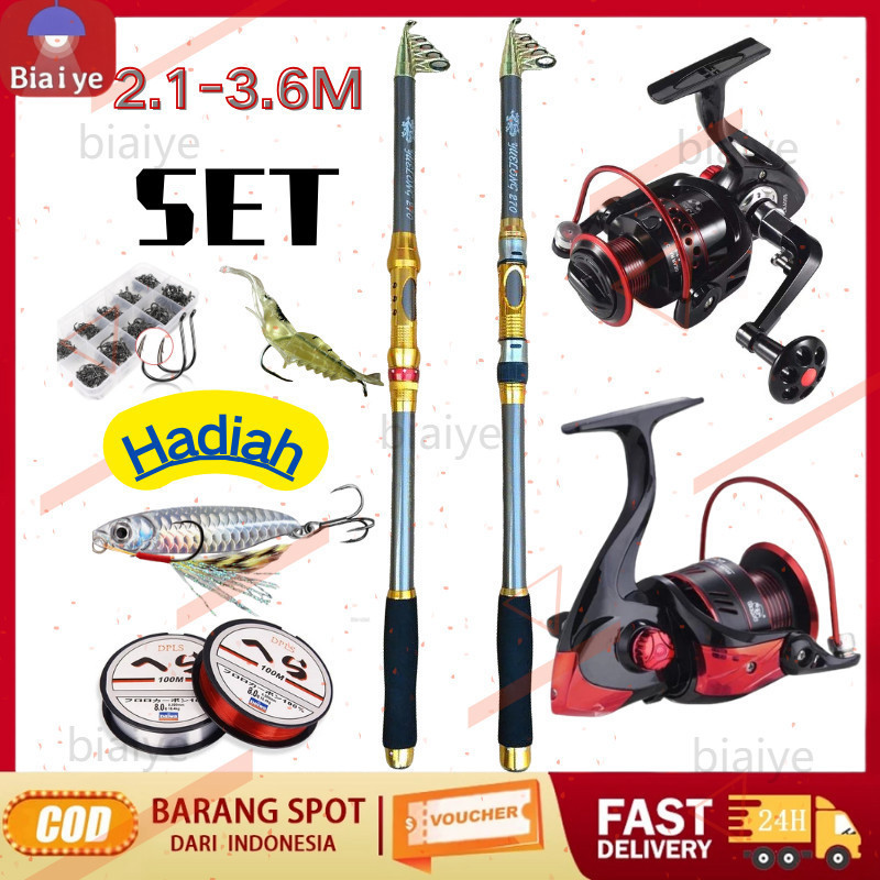 Joran Pancing Set 1.8-3.3M Carbon 1000-5000 Reel 5.5:1 Joran Set Lengkap Di Laut