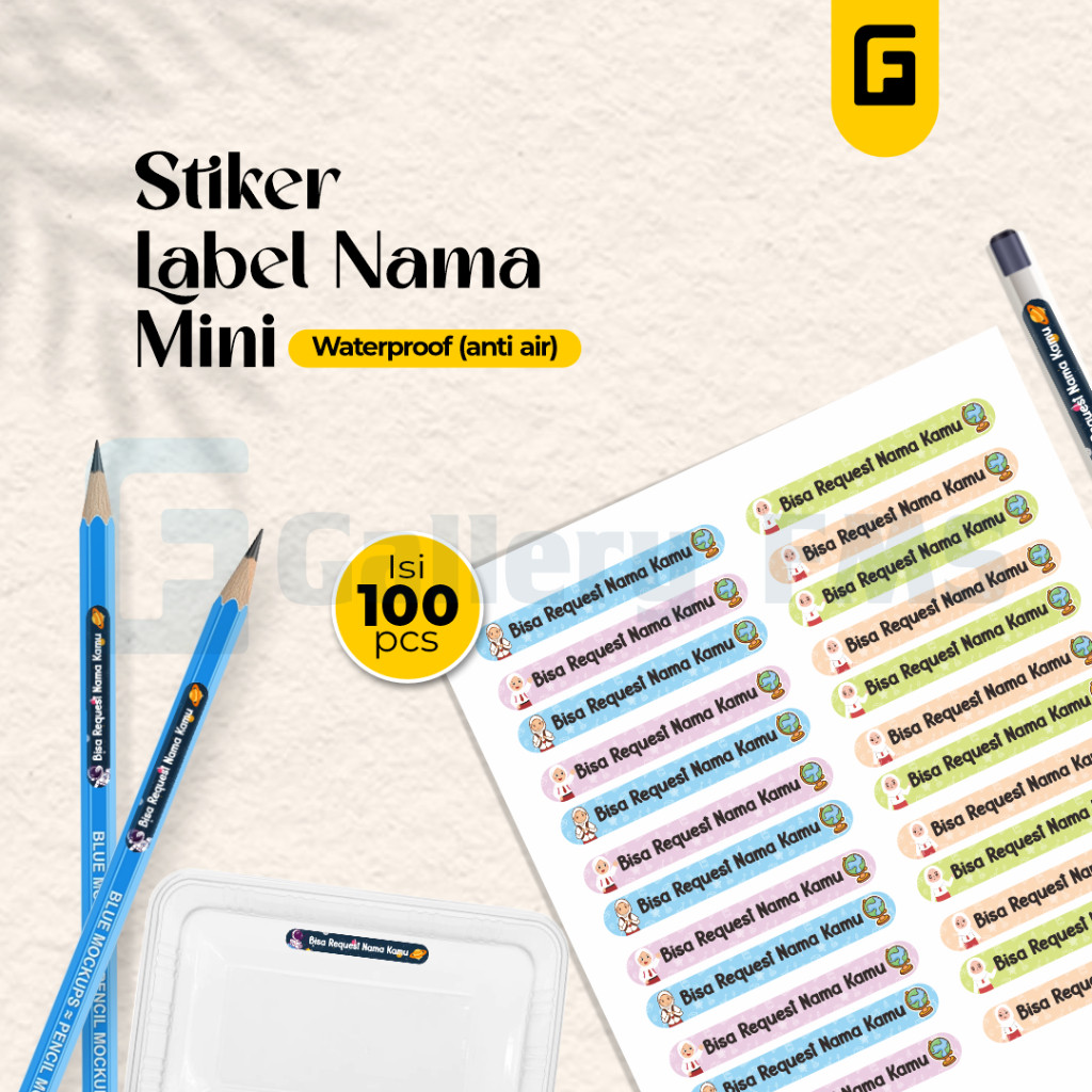 Stiker Label Mini Custom Nama - Stiker Nama Pensil Pulpen Custom