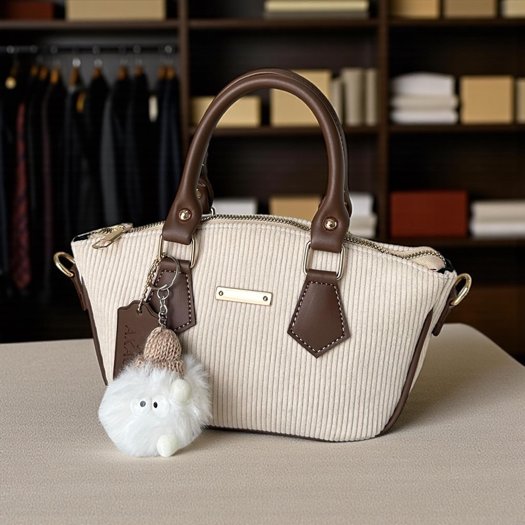 Akaci - Tas selempang dan bahu Luxe 05-8558 Bahan corduroy 1 ruang tas wanita kerja kantor pesta luc