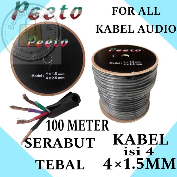 Kabel Speaker Audio PEETO Isi 4 Ukuran 4×1.5MM 100 Meter, 1 Roll,