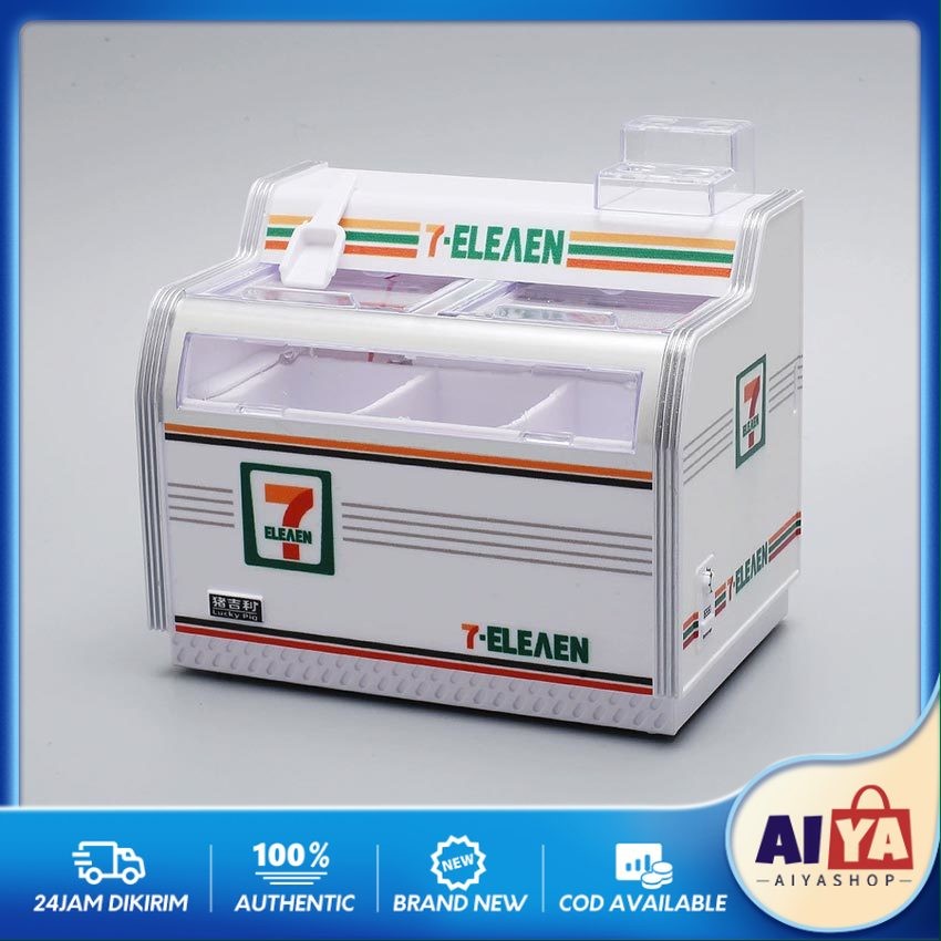 Mainan Miniatur Freezer 711 Minuman &  Ice Cream Dengan Lampu Pajangan Unik Lucu Miniatur Freezer 71