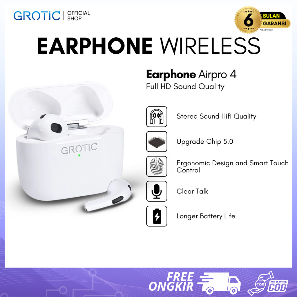 GROTIC Headset Bluetooth Stereo TWS Earphone Wireless Airpro4