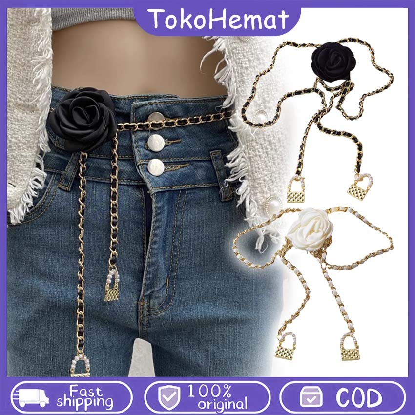 Ikat Pinggang Rantai Model Bunga Mawar Mutiara Belt Ikat Pinggang Wanita Untuk Dress Cantik Klasik