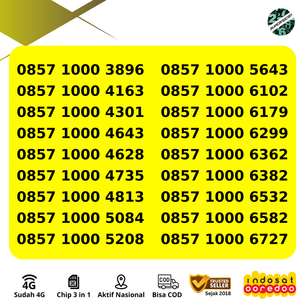 NOMOR CANTIK INDOSAT SERI 0857 1000 RAPIH MUDAH DI HAFAL - 5G READY