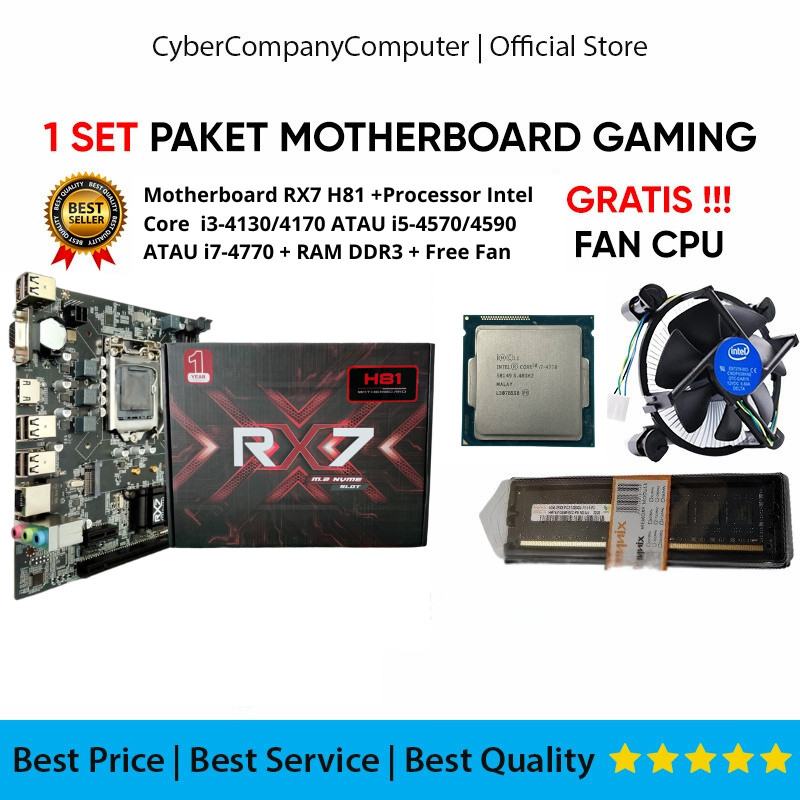 [StarCom ID Store] Paket New Motherboard RX7 H81 Core i3/i5/i7 Socket LGA1150 Gen4 DDR3 Support NVME