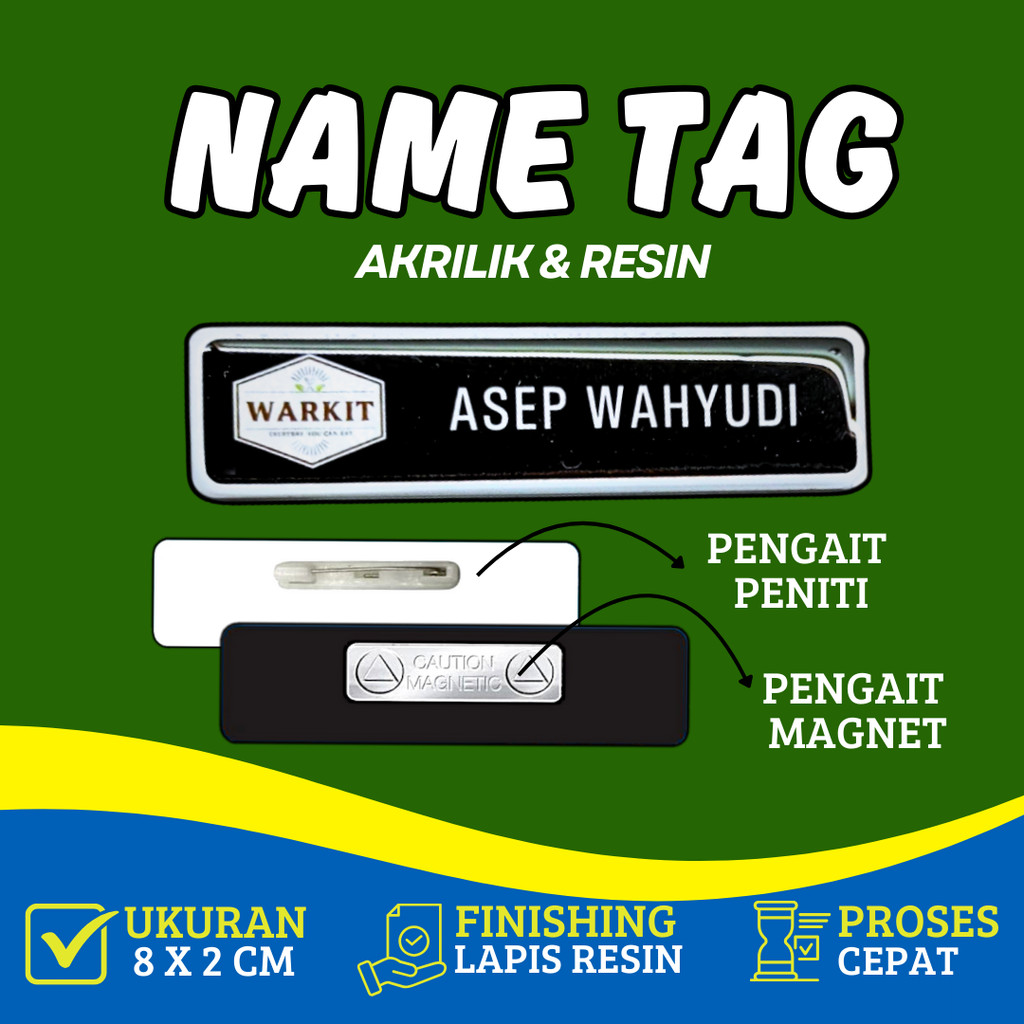 Name Tag Nama Dada Akrilik Magnet Peniti Gold Silver