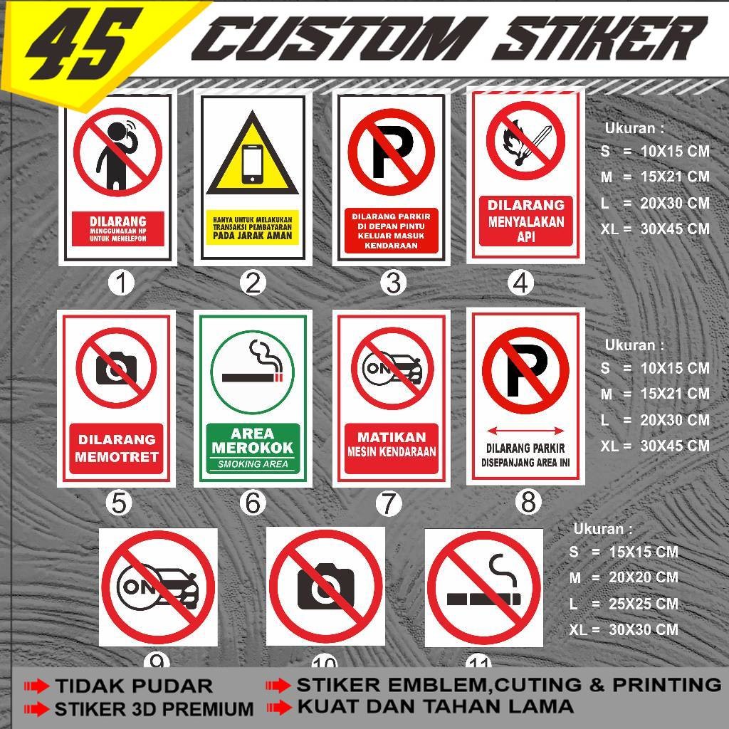Stiker Vynil Waterproff Larangan Pom Bensin Atau Spbu, Dilarang Parkir, Dilarang Menyalakan, Dilaran
