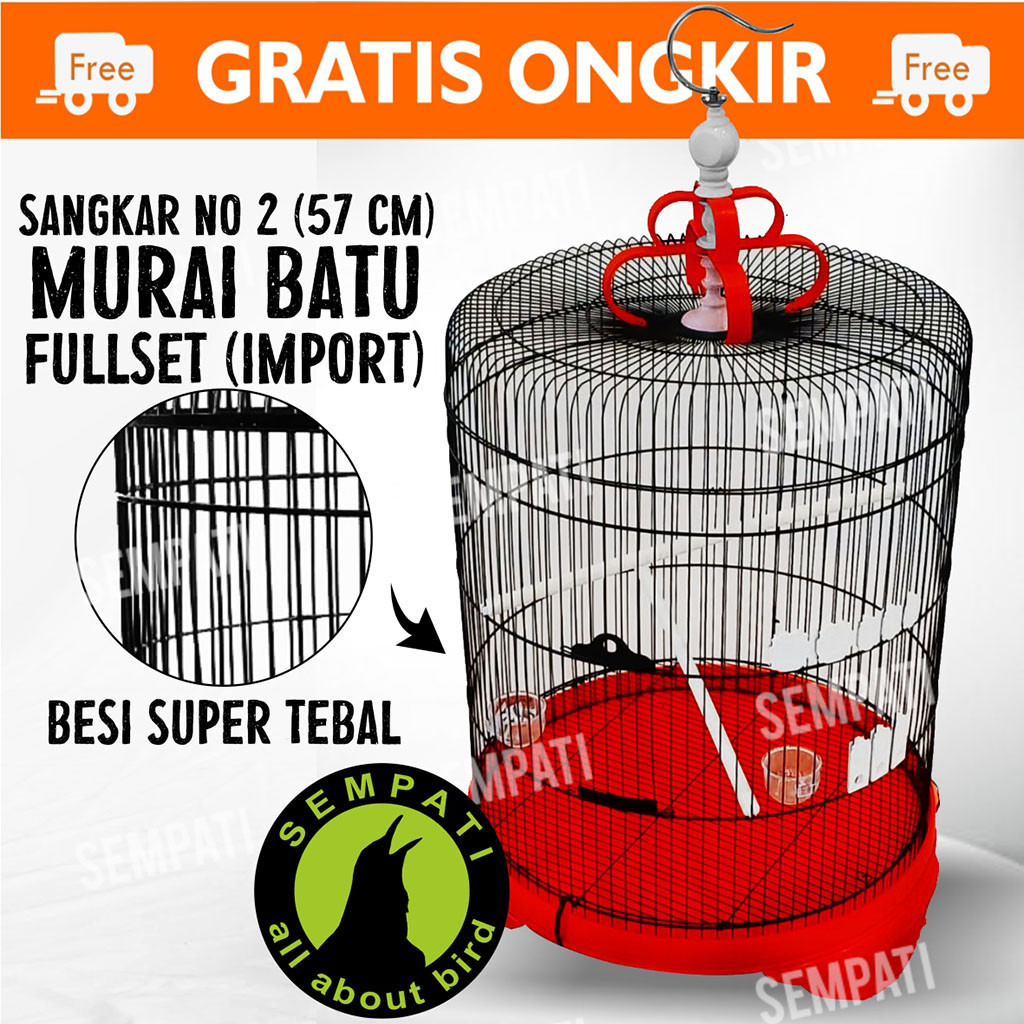 SEMPATI Sangkar Burung Murai Super Jumbo Diameter 57 Cm Fullset Gantungan Pion Mahkota Tangkringan C
