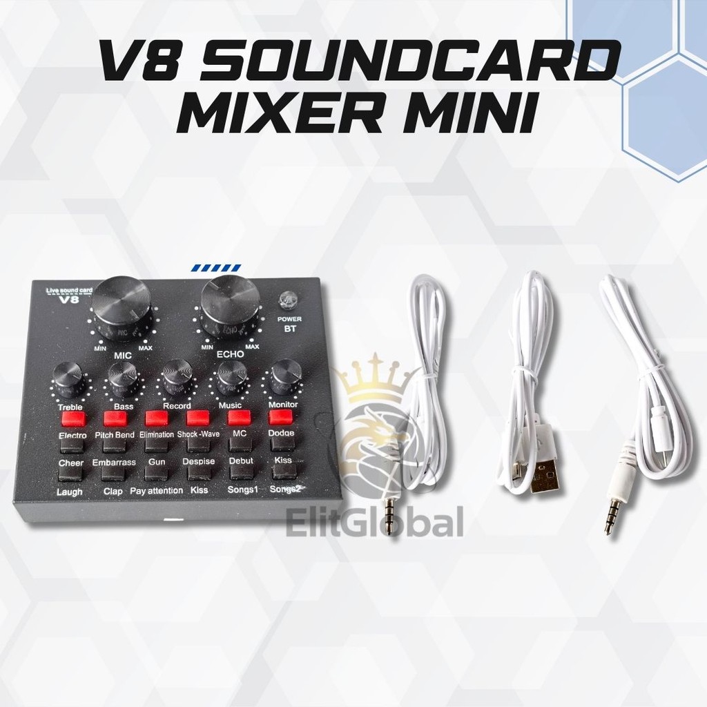 V8 Soundcard Mixer Mini – Bluetooth Audio untuk Karaoke & Live