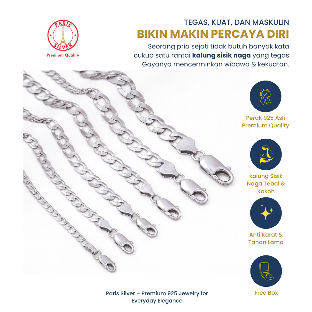 Kalung Pria Perak Asli 925 Sisik Naga Tebal & Kokoh – Premium Silver Anti Karat