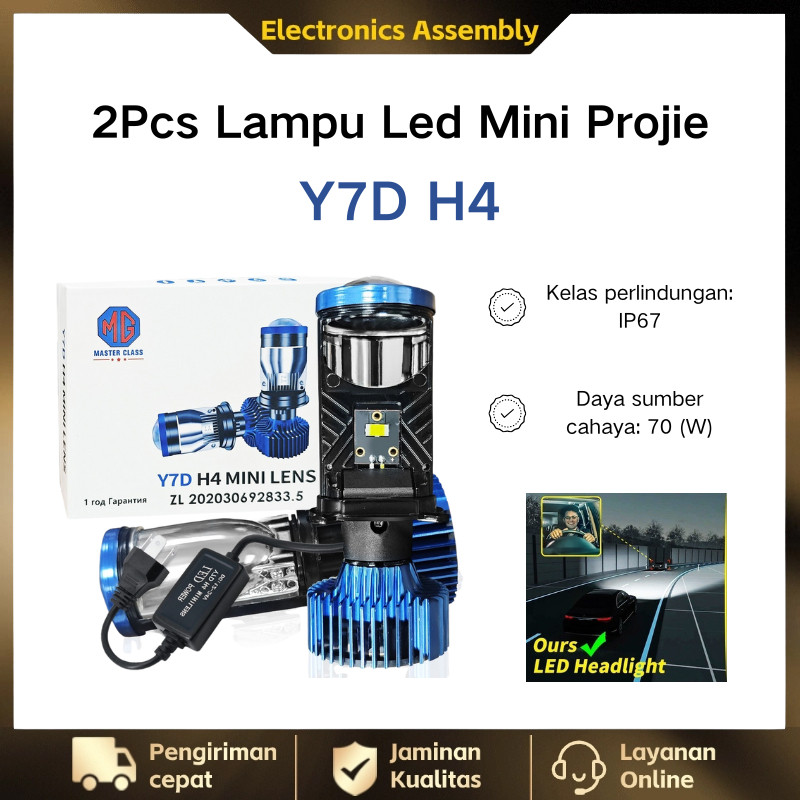 BRUSTYX  2Pcs Lampu Led Mini Projie Y7D H4 100W