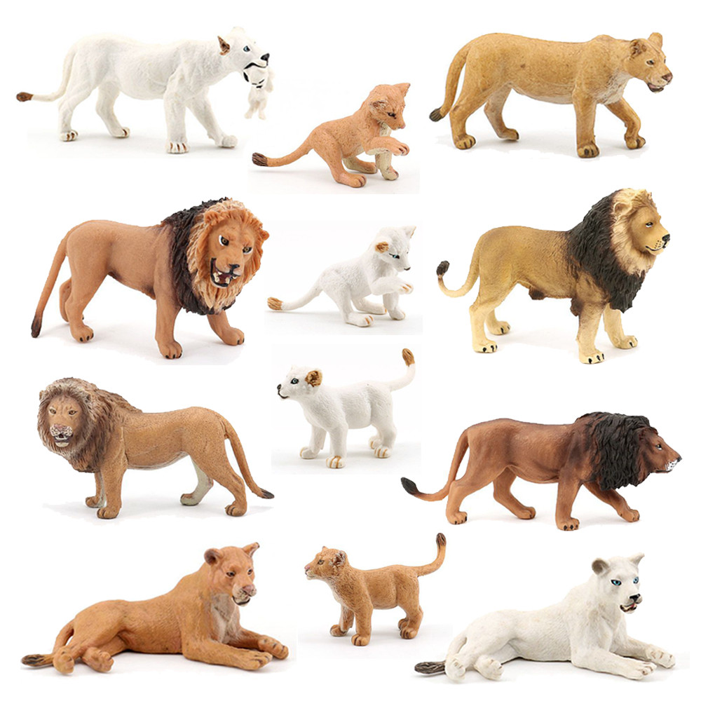 Jungle Animals Figures Plastic Model Toys Lion Lionet Lioness Action Figure Wild Animal Figurines Ki