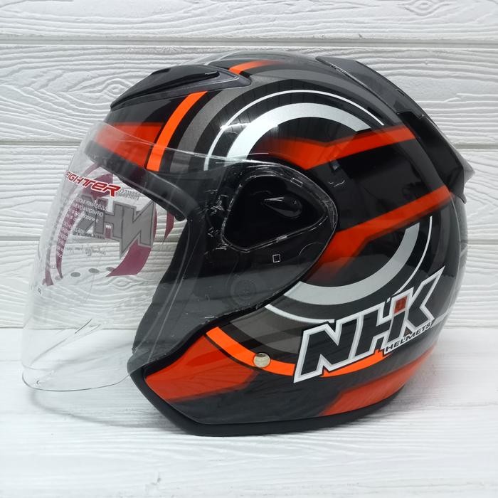HELM NHK R6 HALF FACE MOTIF XION BLACK RED SINGLE VISOR HELMET - M by Inspire id