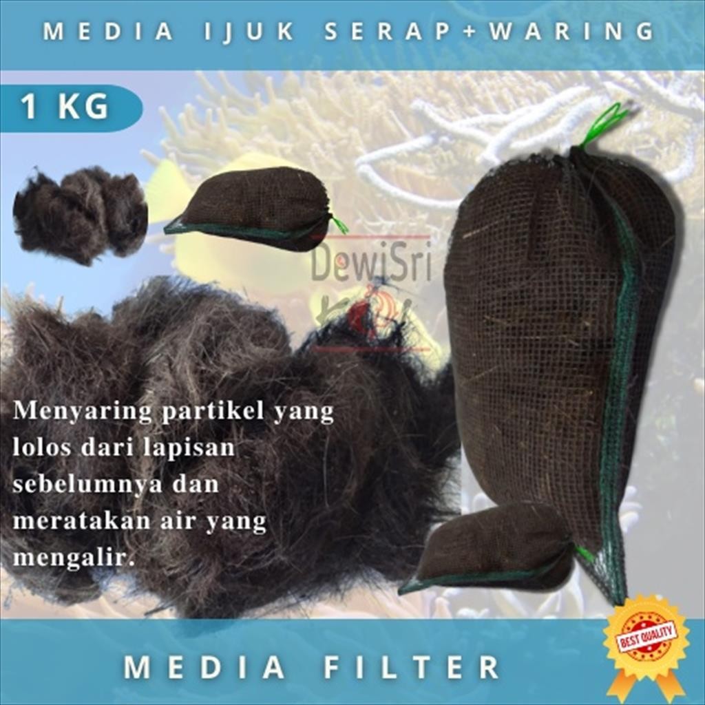 Media Ijuk Resapan 1 Kg Bonus Waring Media FIlter Air Ikan Aquarium
