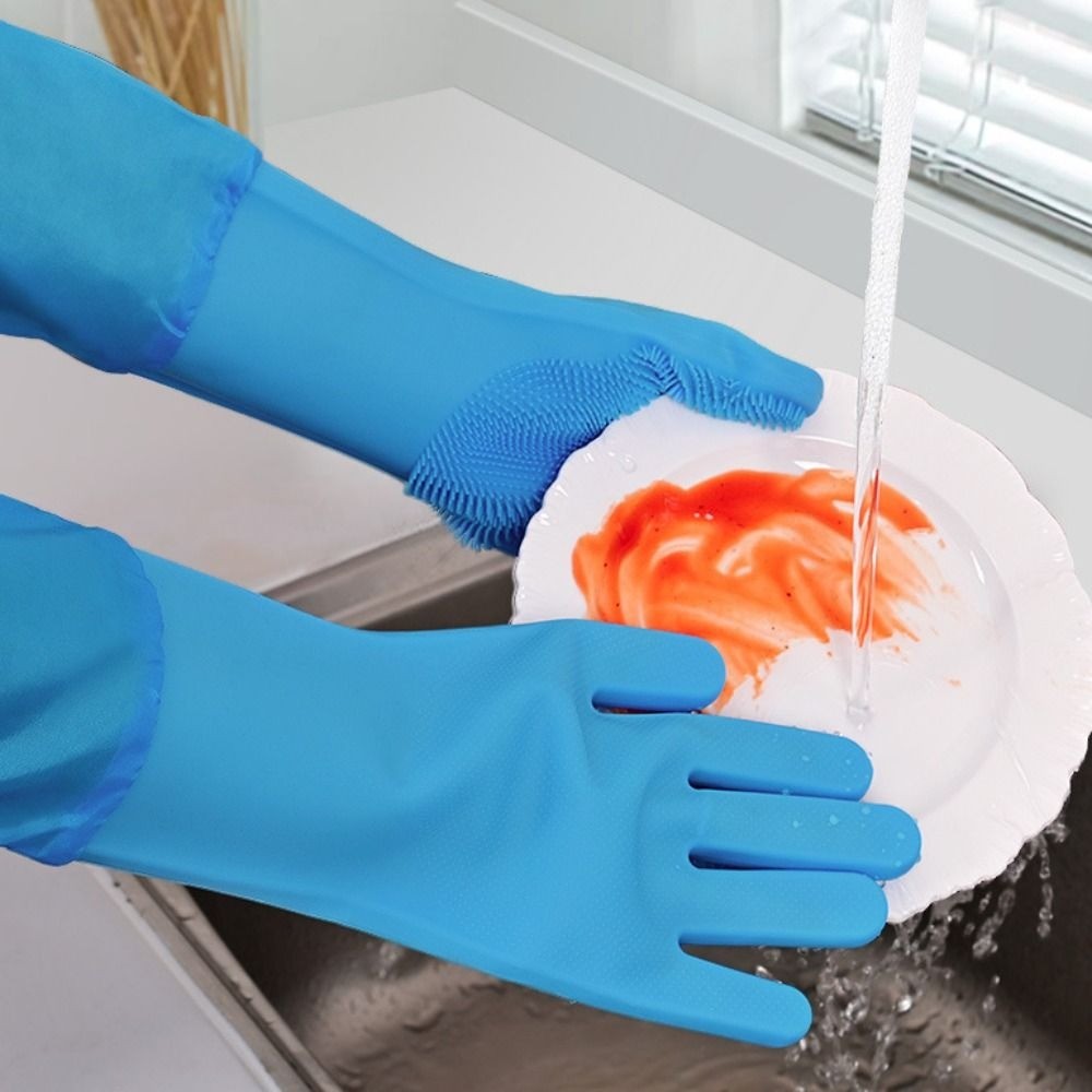 1 Pair Silicone Pet Bathing Glove Extended Sleeve Soft Pet Grooming Cleaning Glove Waterproof Scrub 