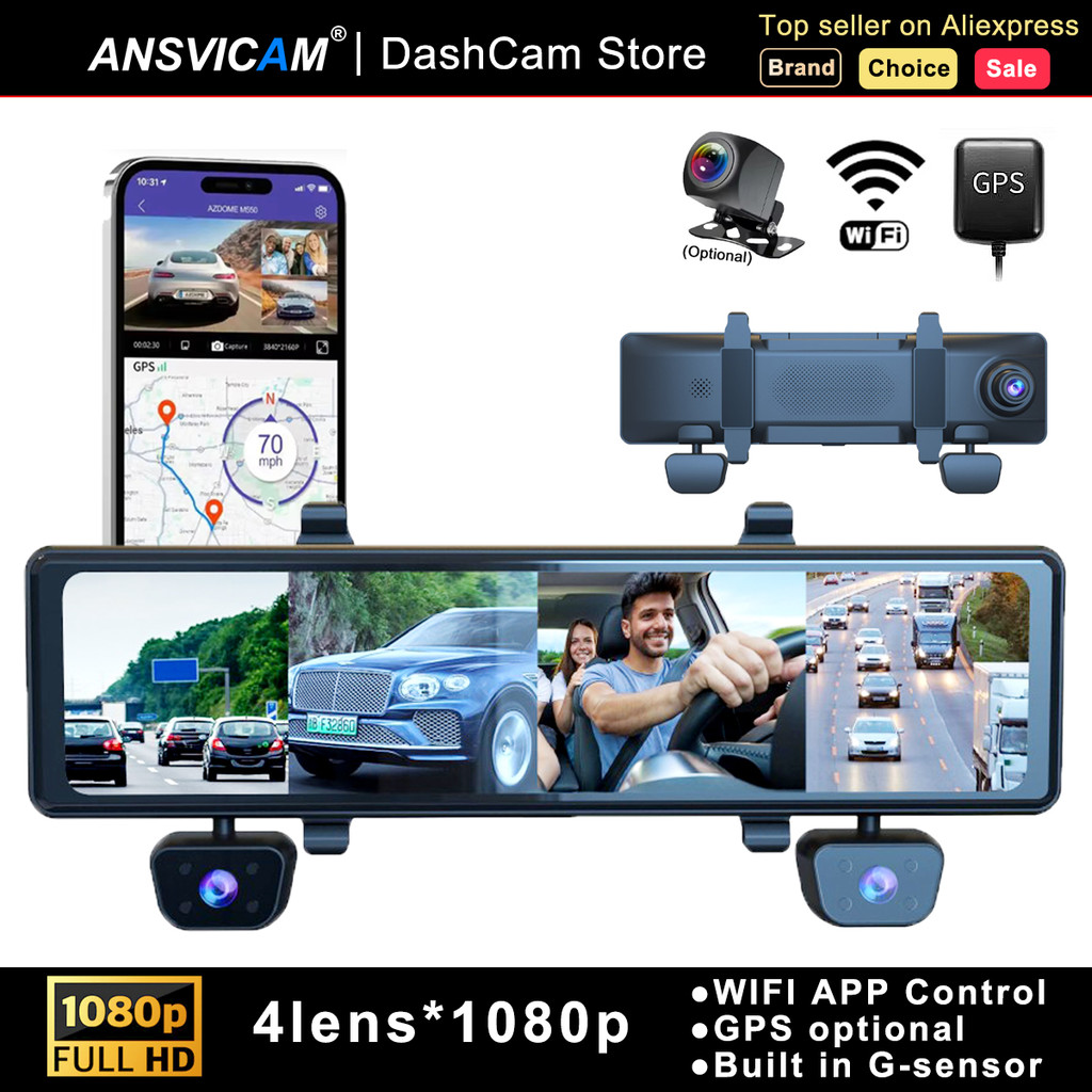 ANSVICAM Dash Cam EX16 4*1080P 4 Car DVR GPS 5G Wifi Built-in 128GB APP Control 24H Parking Monitor 