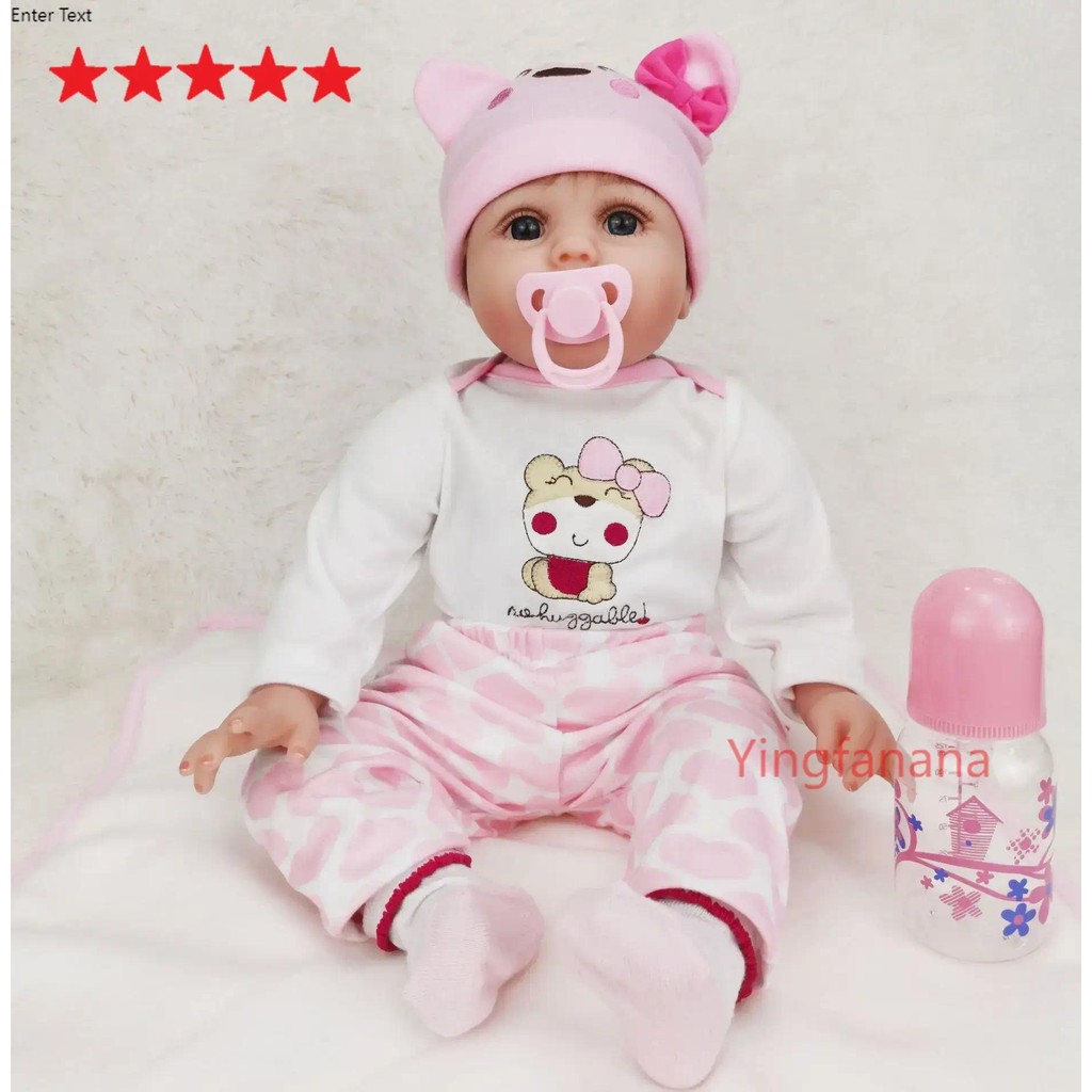 55cm Boneka Reborn Silicone Baby Dolls Bayi Real Life Newborn Baby Realistic Looking Brown Hair Girl