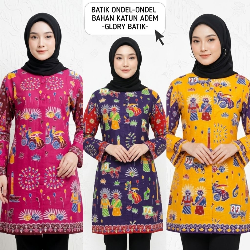 DEVIY BERKAH STORE Batik Betawi Wanita Ondel-Ondel Baju Batik Wanita Ondel ondel Betawi Terbaru Baha