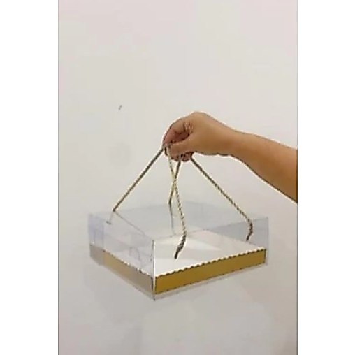 Box Mika Tali Uk 22x22x8 / 22 x 22 x 8 Alas Renda Mika Handle Tali Kue, Hantaran
