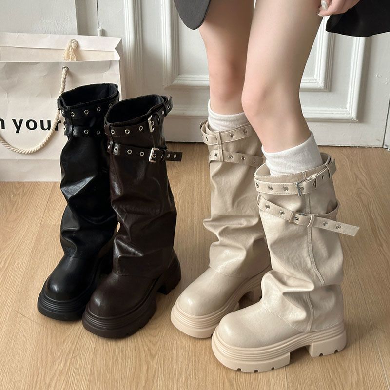 Sepatu bot wanita berpotongan lebar, sepatu bot panjang berpotongan lurus, sepatu bot berkuda, sepat