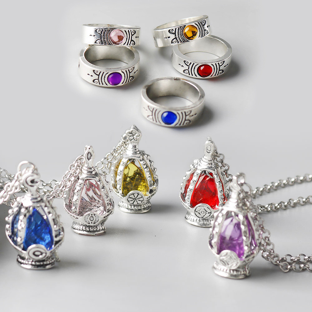 Magic Girl Madoka Magica COS Soul Gem Necklace and Soul Core Ring Set