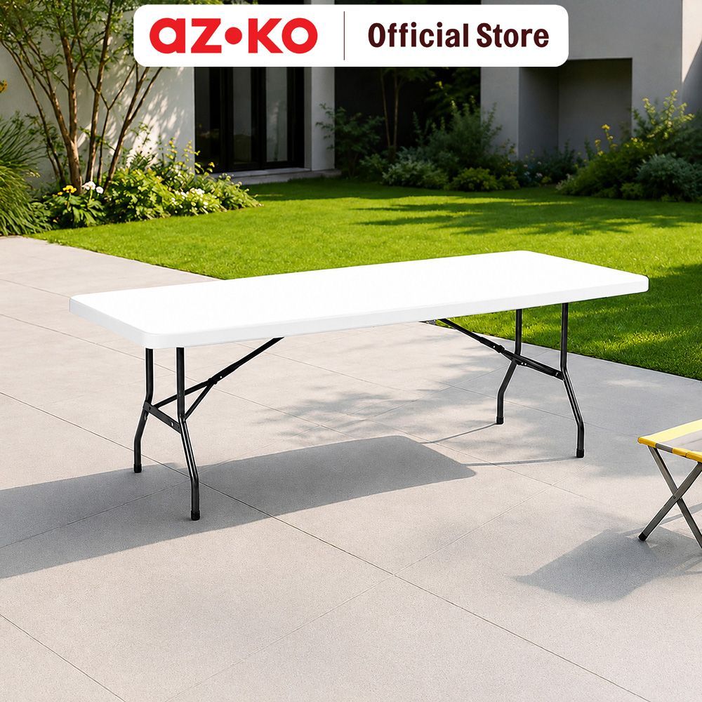 AZKO Krisbow 244x76 cm Meja Taman Lipat Rectangle - Putih granite Foldable Garden Desk Picnic Table 