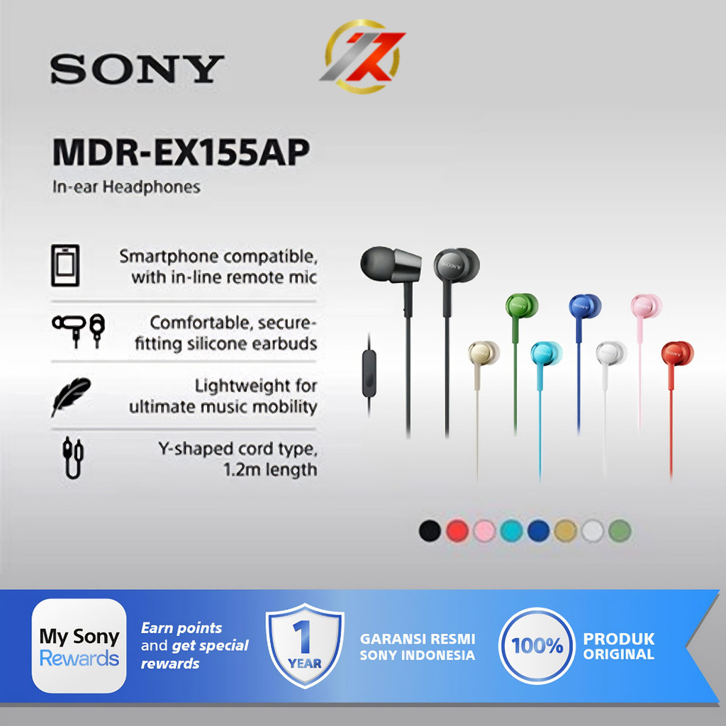 Earphone Sony MDR-EX155AP Wire Headset With Microphone SONY Earphone Original