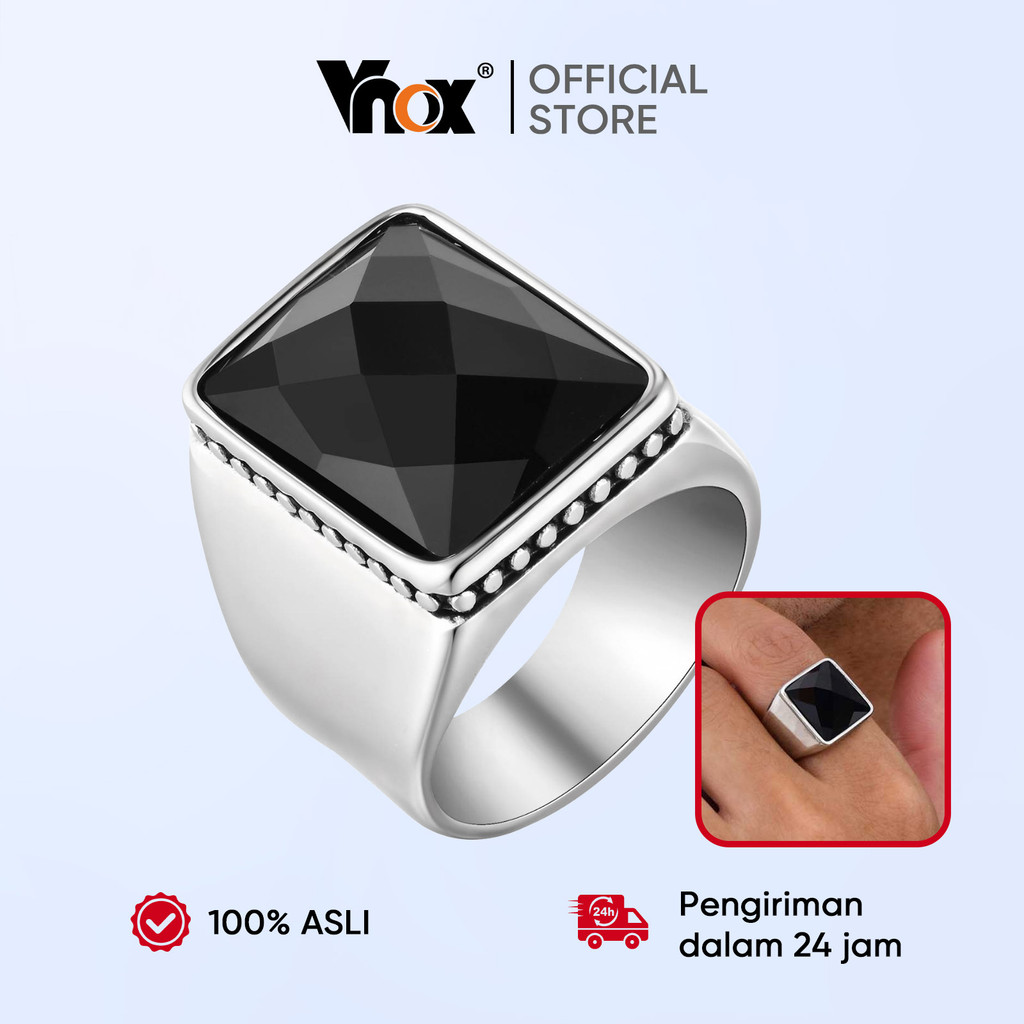 Vnox Cincin Titanium Pria Model Batu Hitam Kotak Elegan Ring Bahan Titanium Antikarat Anti Luntur