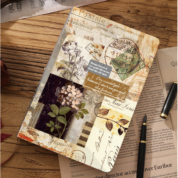 Buku catatan hardcover retro antik pola huruf lama jahit pengikat tali pembatas buku catatan harian 