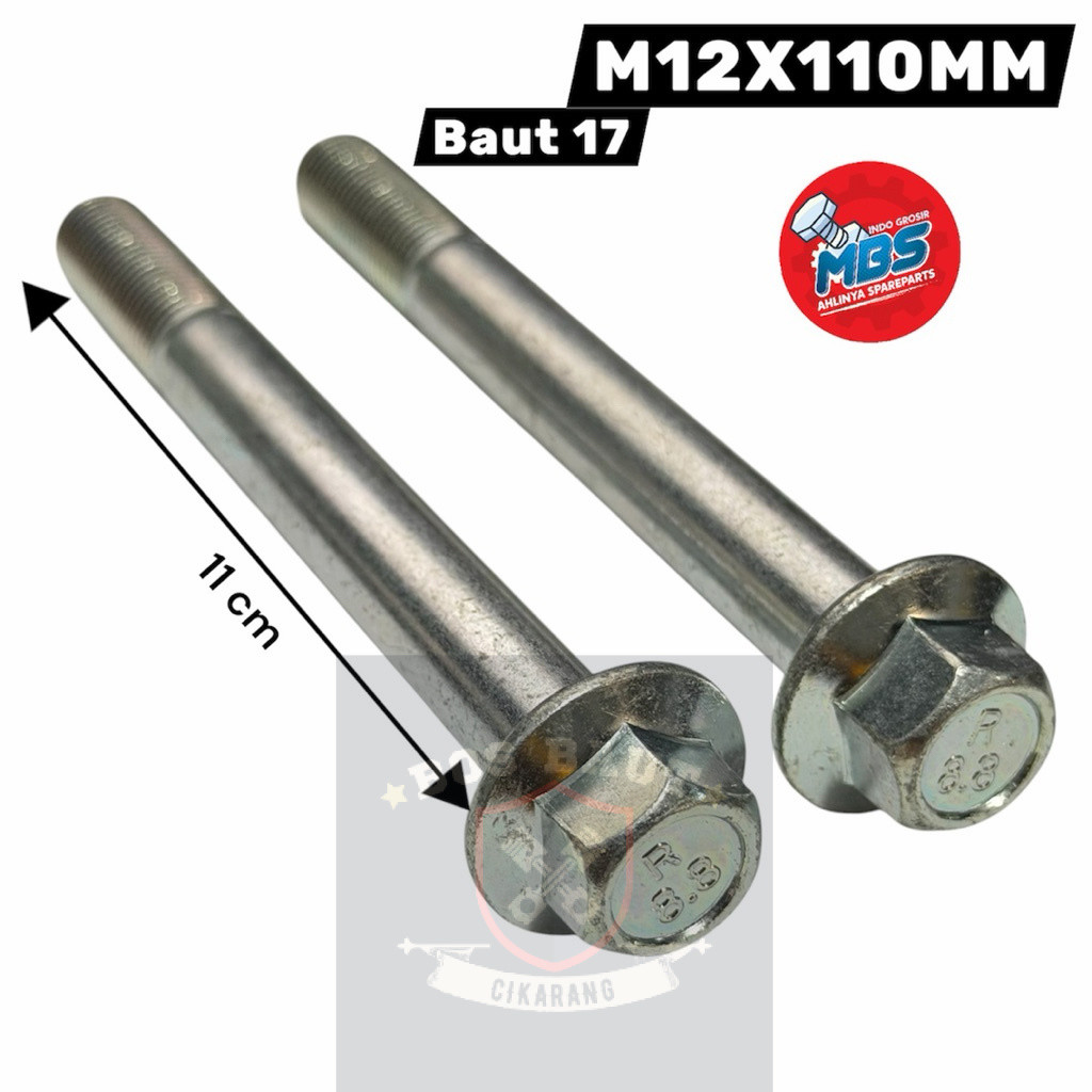 TRLARIS mbsBOLT FLANGE M12X110 BAUT 17 TOPI PANJANG 11 cm BAUT SHOK AREM MOBIL UNIVERSAL BAJA CARBON