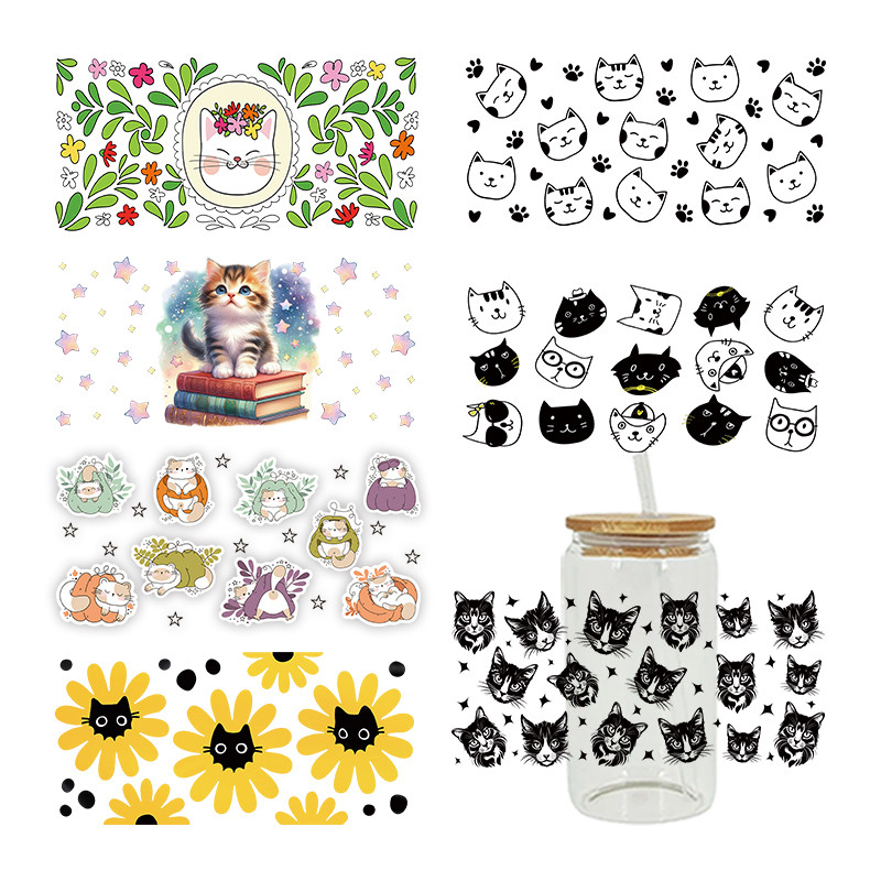 

Cute cat UV DTF Transfer Happy Juice Printed Sticker For The 16oz Libbey Glasses Wraps Bottles D21489
