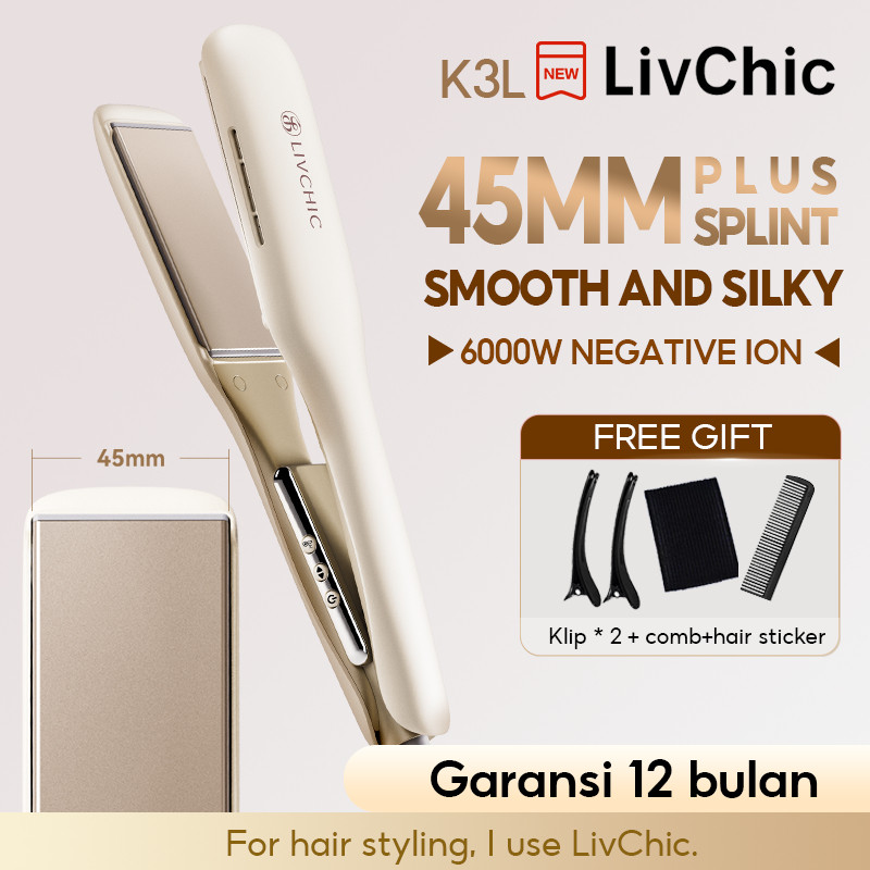 LivChic Official 2IN1 LS303S LS303PRO Catok Rambut 45MM Panel Meluruskan Keriting Alat pengeriting r